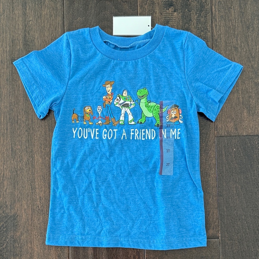 NWT Disney Pixar Gender Neutral Blue Toy Story You’ve Got a friend in me T-Shirt